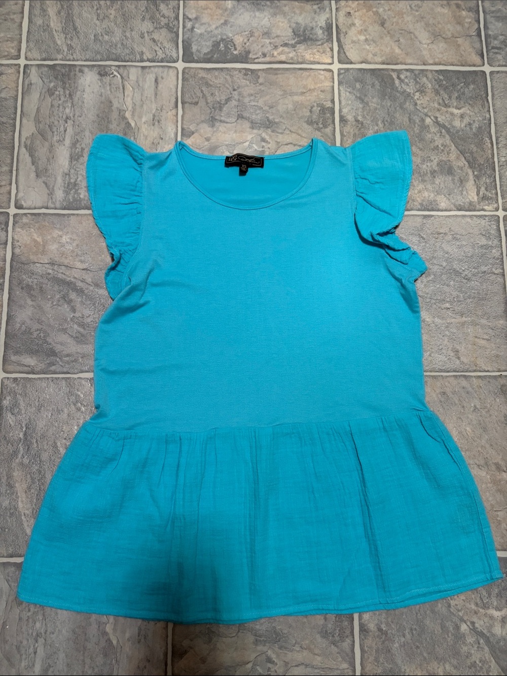 DG2 by Diane Gilman Women’s Turquoise Flutter Sleeve Peplum Top